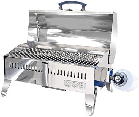 Magma Cabo Grill - Marine-Grade Stainless Steel Barbecue Grill for Boats - Portable Propane Gas with 9”x18” Grilling Surface - Heat-Resistant Handle, Fold-Away Legs - Ideal Boat Accessory