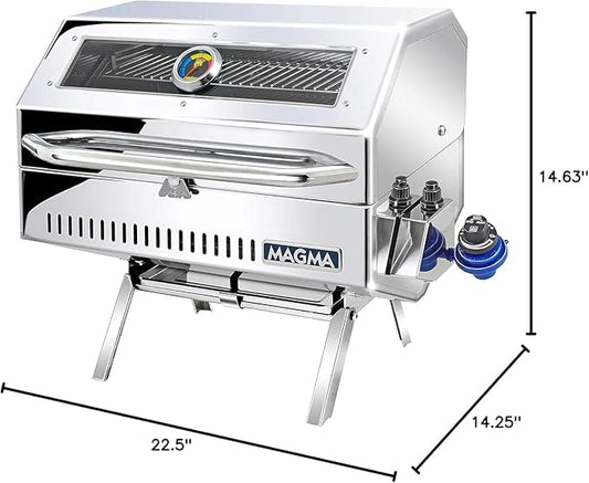 Magma Catalina 2 Infra Red Stainless Steel Portable Gas Grill A10-1218-2GS- 12,500 BTU Small Propane Grill for Outdoor, Camping, Marine Use - 12”x18” Grilling Surface with Lockable Lid & Thermometer