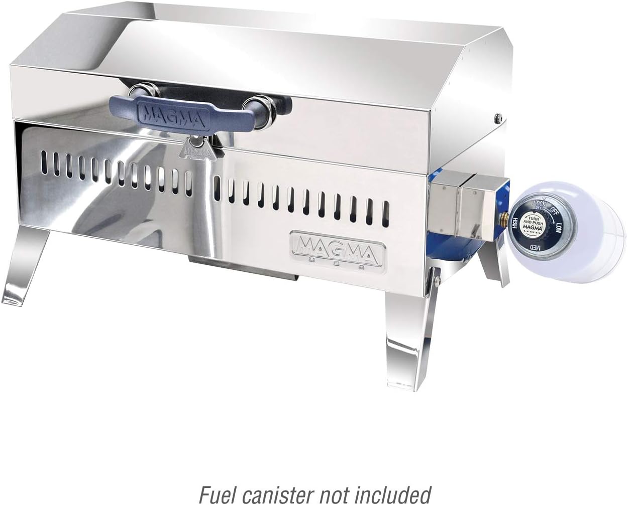 Magma Cabo Grill - Marine-Grade Stainless Steel Barbecue Grill for Boats - Portable Propane Gas with 9”x18” Grilling Surface - Heat-Resistant Handle, Fold-Away Legs - Ideal Boat Accessory