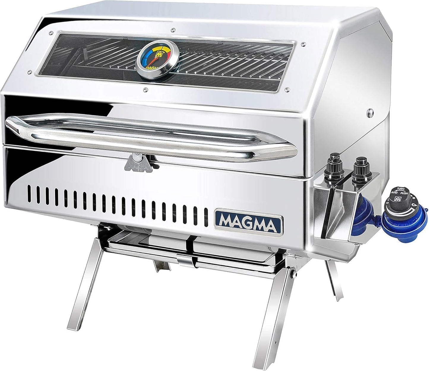 Magma Catalina 2 Infra Red Stainless Steel Portable Gas Grill A10-1218-2GS- 12,500 BTU Small Propane Grill for Outdoor, Camping, Marine Use - 12”x18” Grilling Surface with Lockable Lid & Thermometer