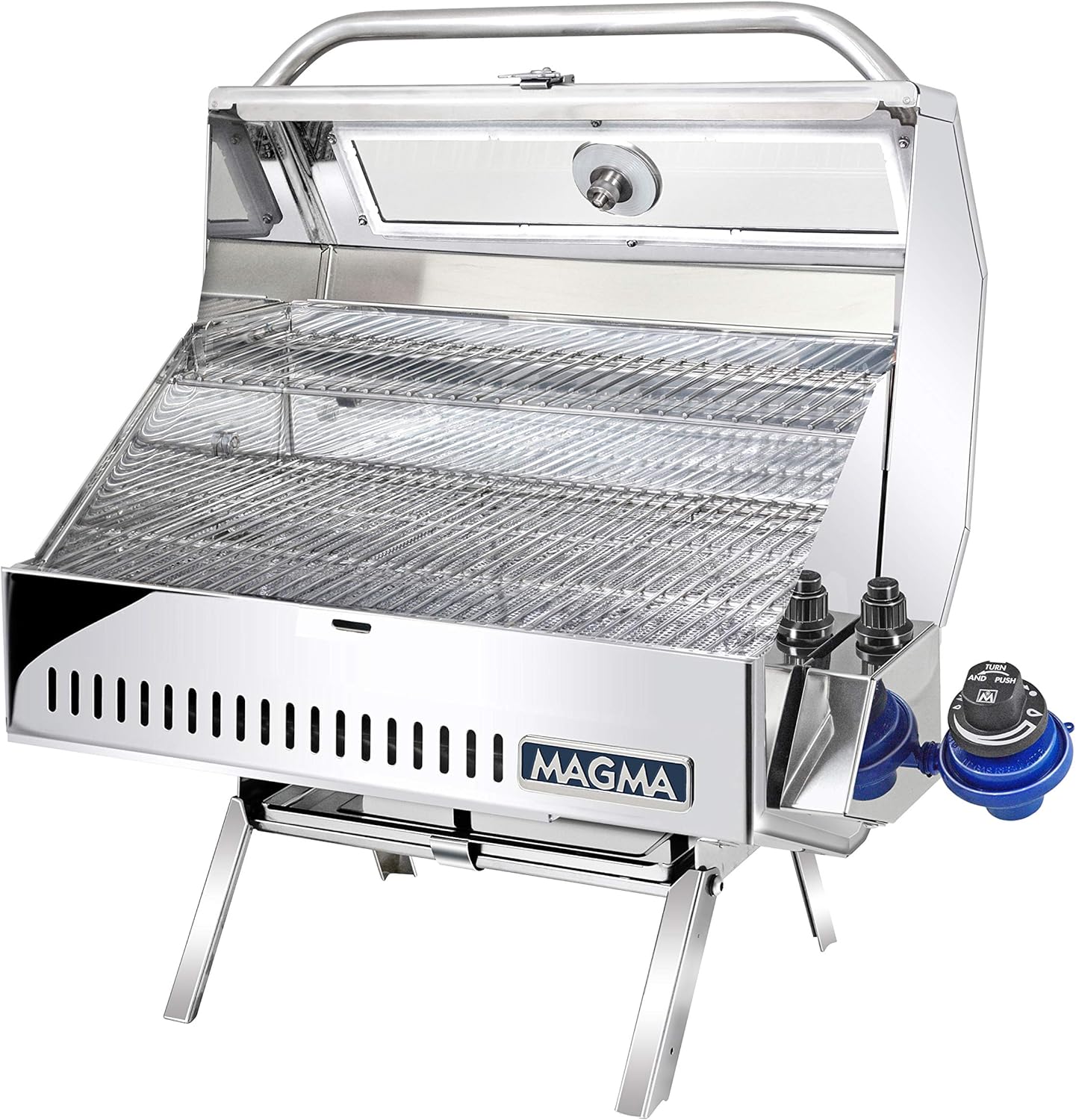 Magma Catalina 2 Infra Red Stainless Steel Portable Gas Grill A10-1218-2GS- 12,500 BTU Small Propane Grill for Outdoor, Camping, Marine Use - 12”x18” Grilling Surface with Lockable Lid & Thermometer